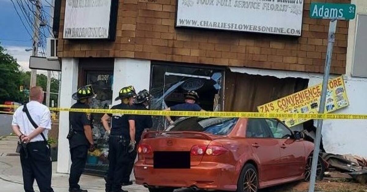 Car Crashes into Building in Linden